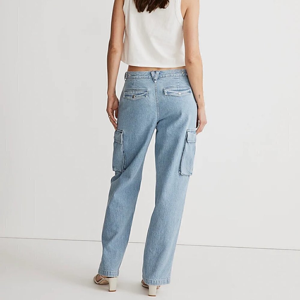 Madewell Low Slung Slouchy Straight Cargo Pocket Jeans Coleman Wash Size 31 NWT - Picture 3 of 13